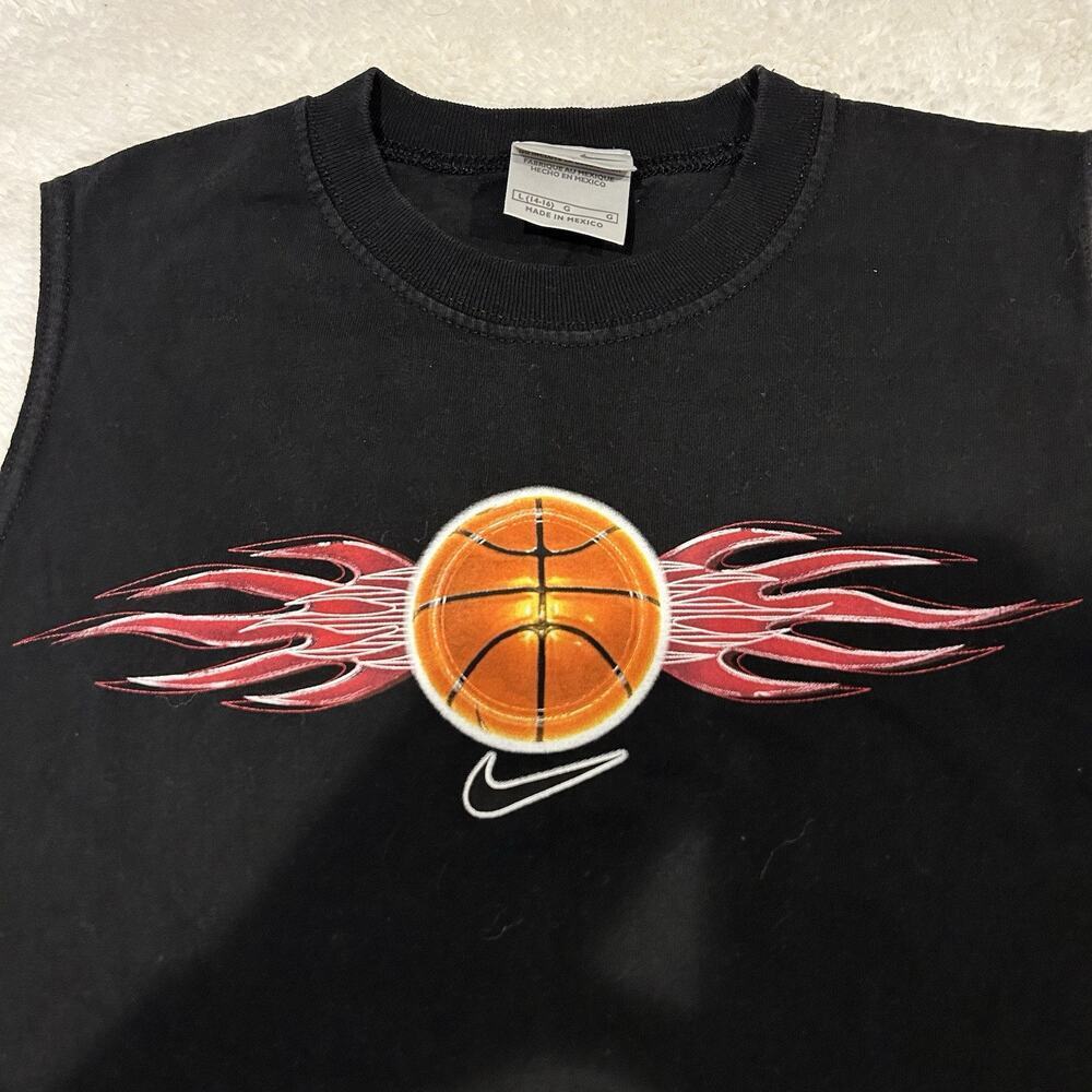 VTG Y2K Nike Boys Basketball Black Sz Large 100% Cotton Athleisure Luxe Casual - Picture 3 of 7